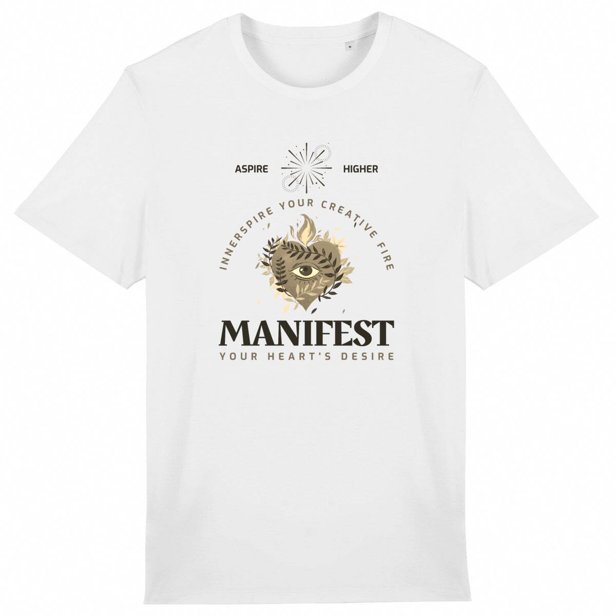 Image back "Innerspire Your Creative Fire Aspire Higher Manifest Your Heart's Desire" Lightweight Unisex Organic Cotton Premium Tee