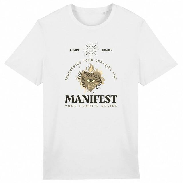 Image back "Innerspire Your Creative Fire Aspire Higher Manifest Your Heart's Desire" Lightweight Unisex Organic Cotton Premium Tee