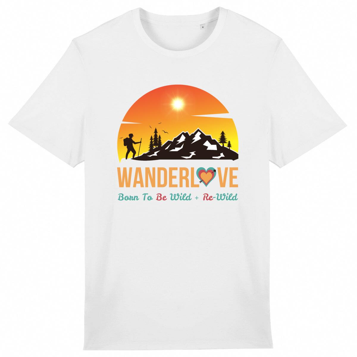 Image back "Wanderlove Born To Be Wild & Re-Wild" Hiking & Backpacking Nature Lovers Outdoor Adventure Lightweight Unisex Organic Cotton Premium Tee