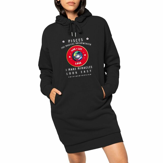 Image front ♓︎ Pisces The Magical Dreamweaver Women's Organic Cotton Upcycled Premium Hoodie Dress