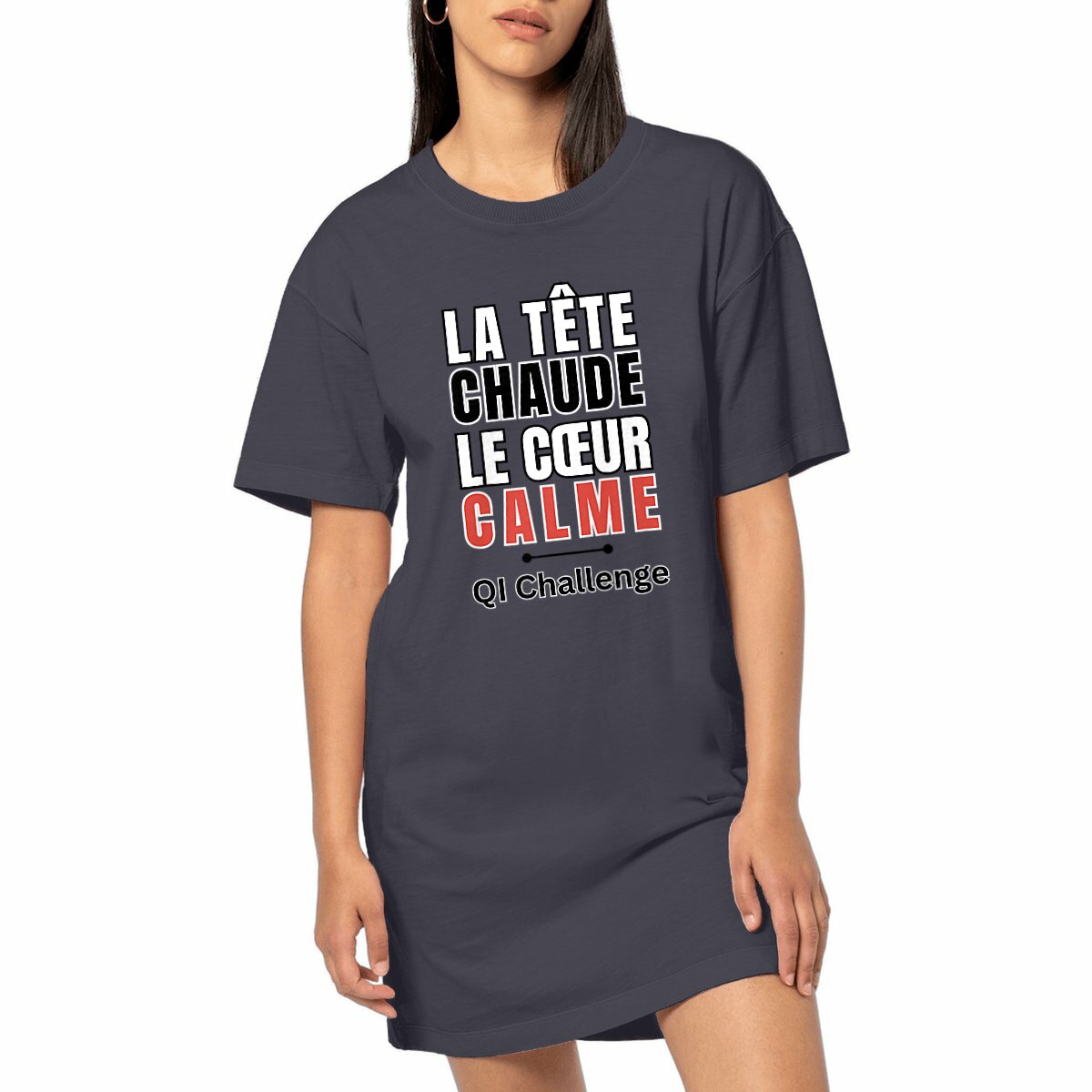 Robe T-shirt Vintage Femme “Tête chaude, cœur calme” – QI Challenge