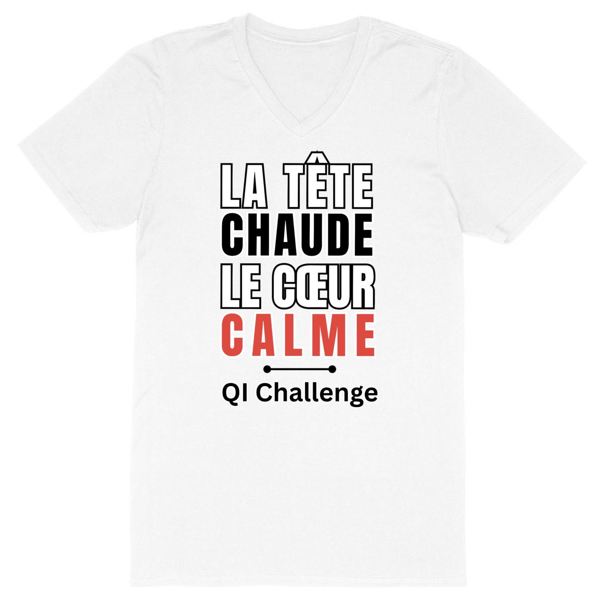 T-shirt Homme Col V – “La tête chaude, le cœur calme” | QI Challenge - Image