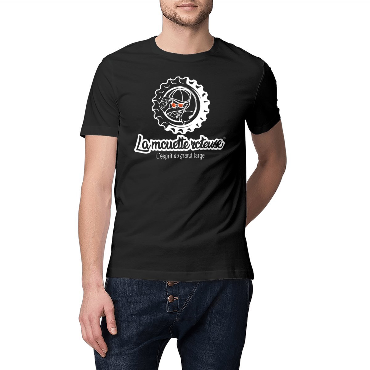Image front Tee-shirt-la-mouette-roteuse-badass-unisexe-logo-capsule-blanc