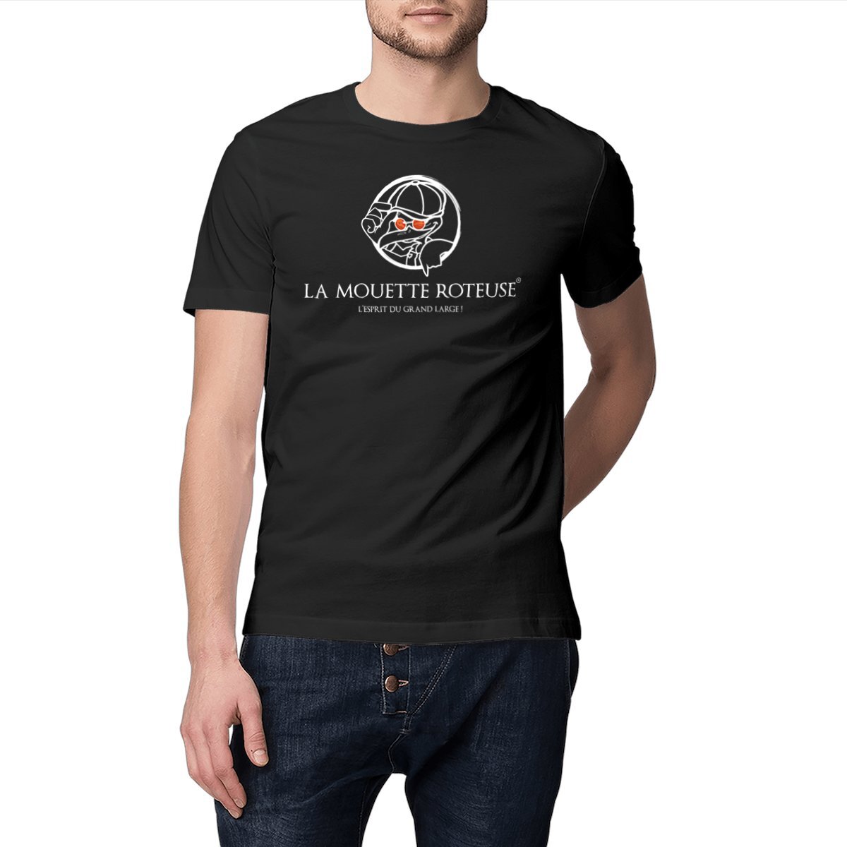 Image front Tee-shirt-la-mouette-roteuse-unisexe-logo-classique-haut-blanc