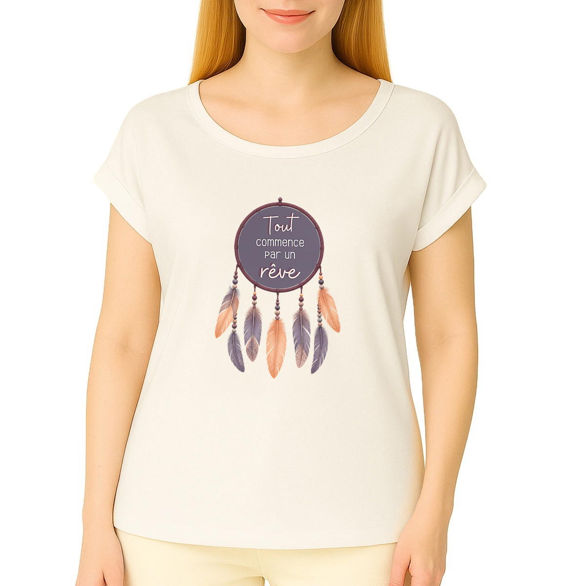 Image front Tshirt manches à revers - Tout commence par un rêve