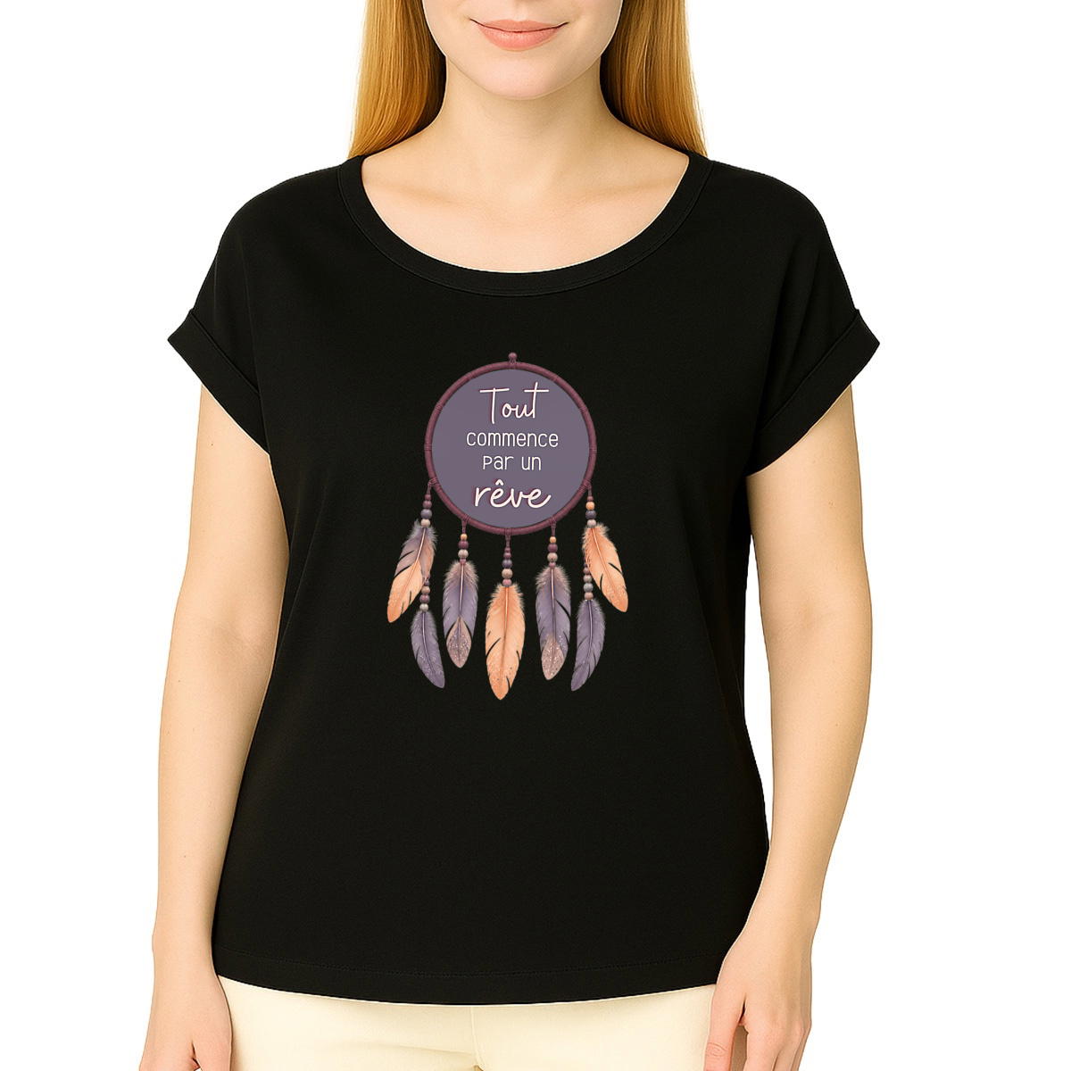 Image front Tshirt manches à revers - Tout commence par un rêve