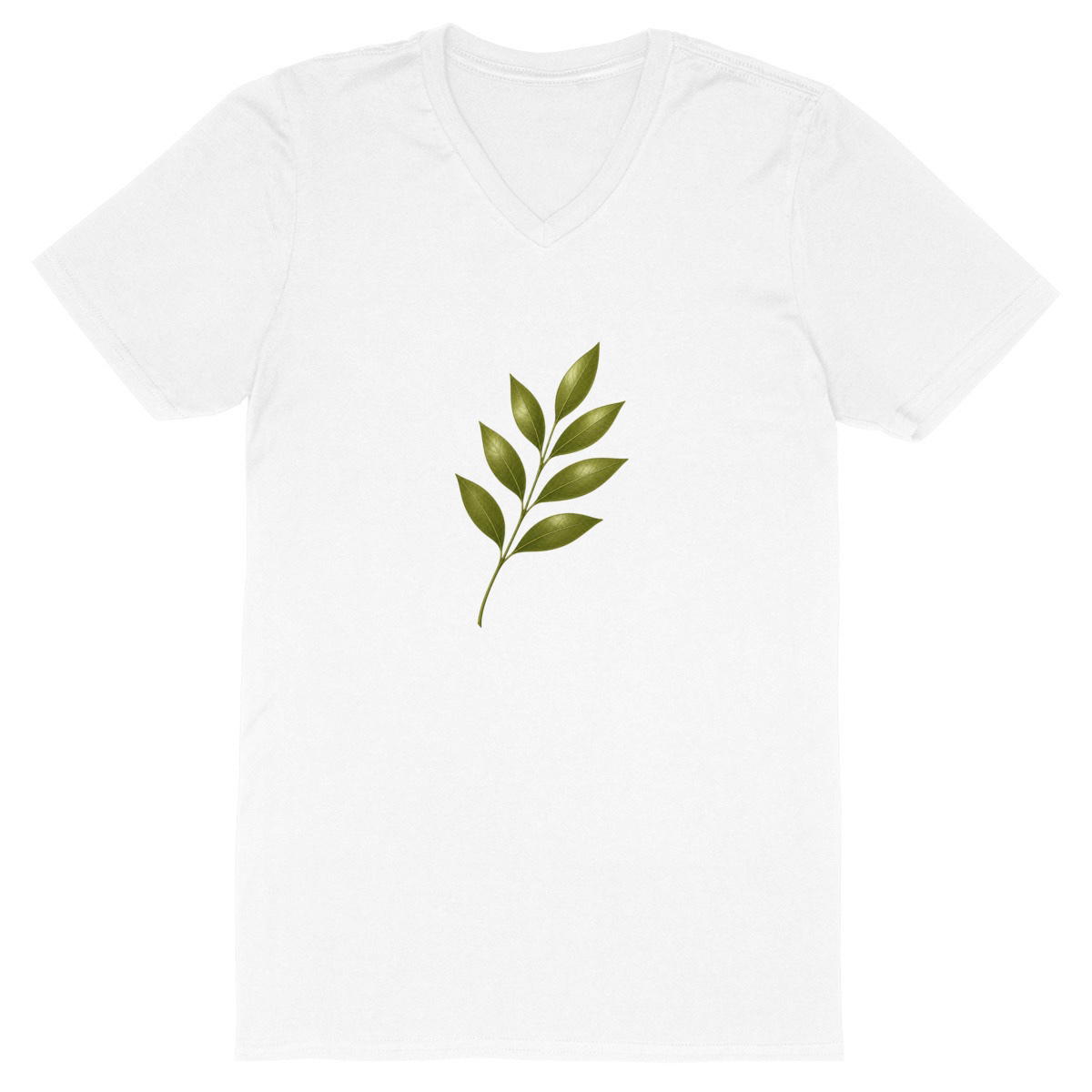T-shirt Homme Col V - Élégance Naturelle avec Tige et Feuilles - Image