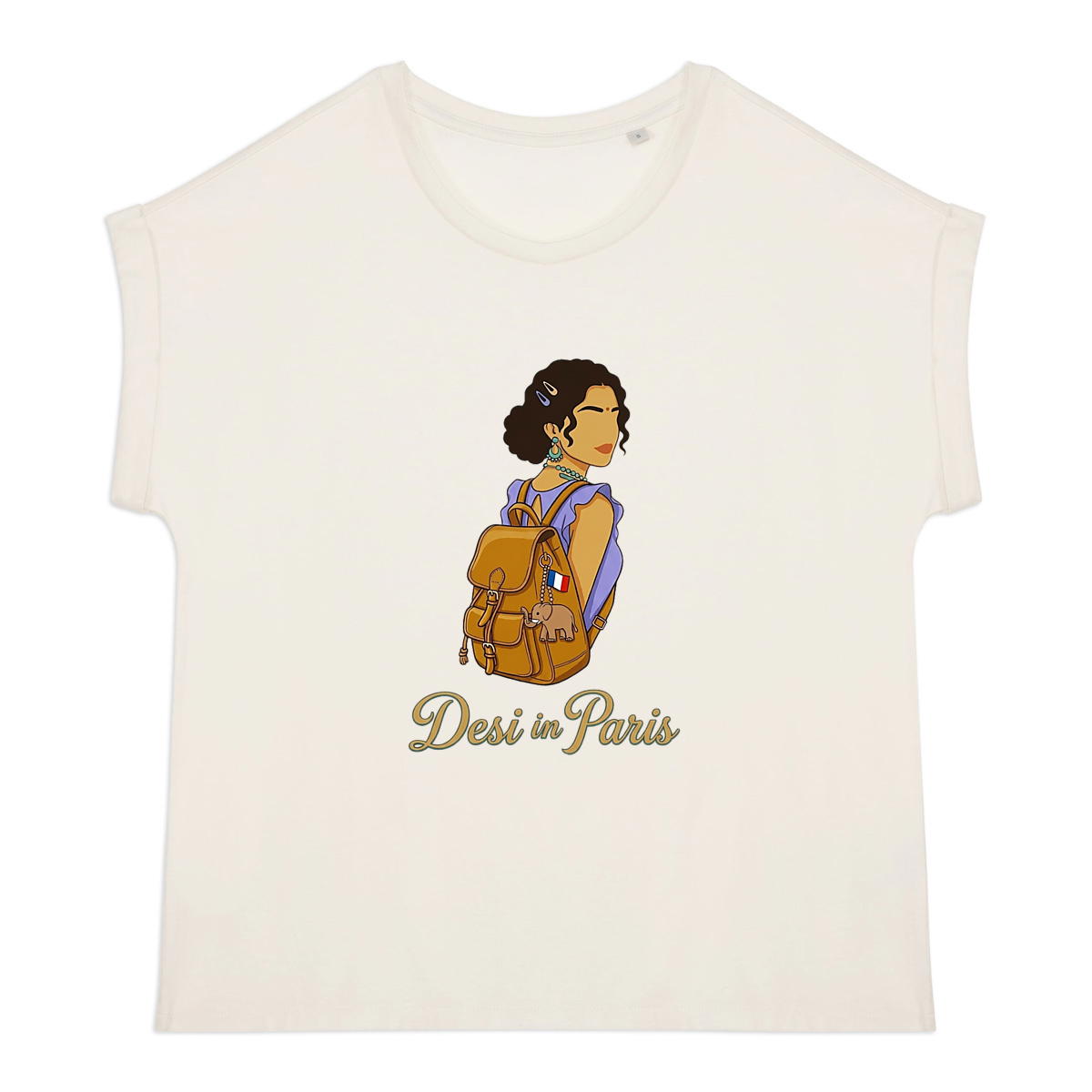 Women's organic t-shirt with cuffed sleeves: Desi in Paris - Image