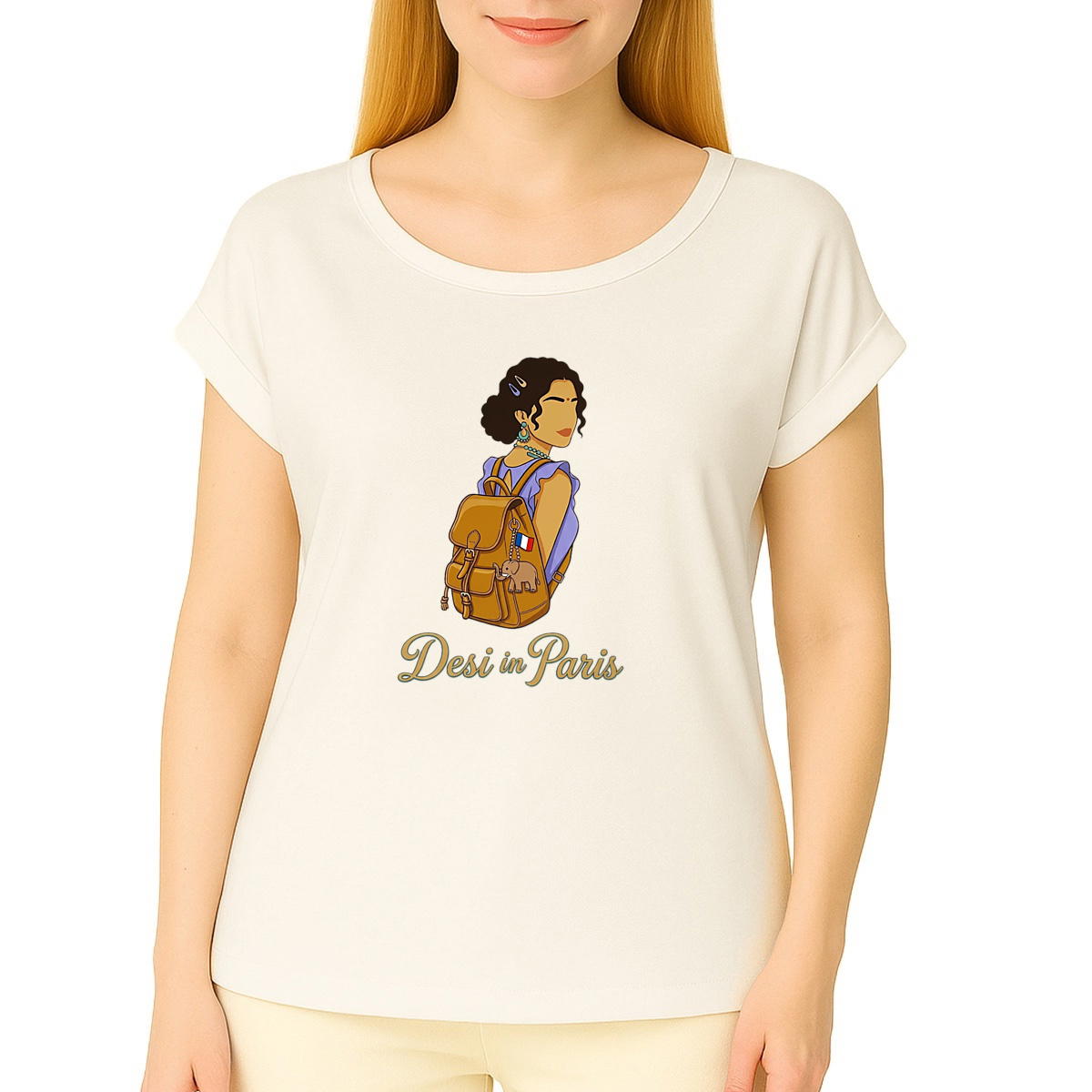 Women's organic t-shirt with cuffed sleeves: Desi in Paris