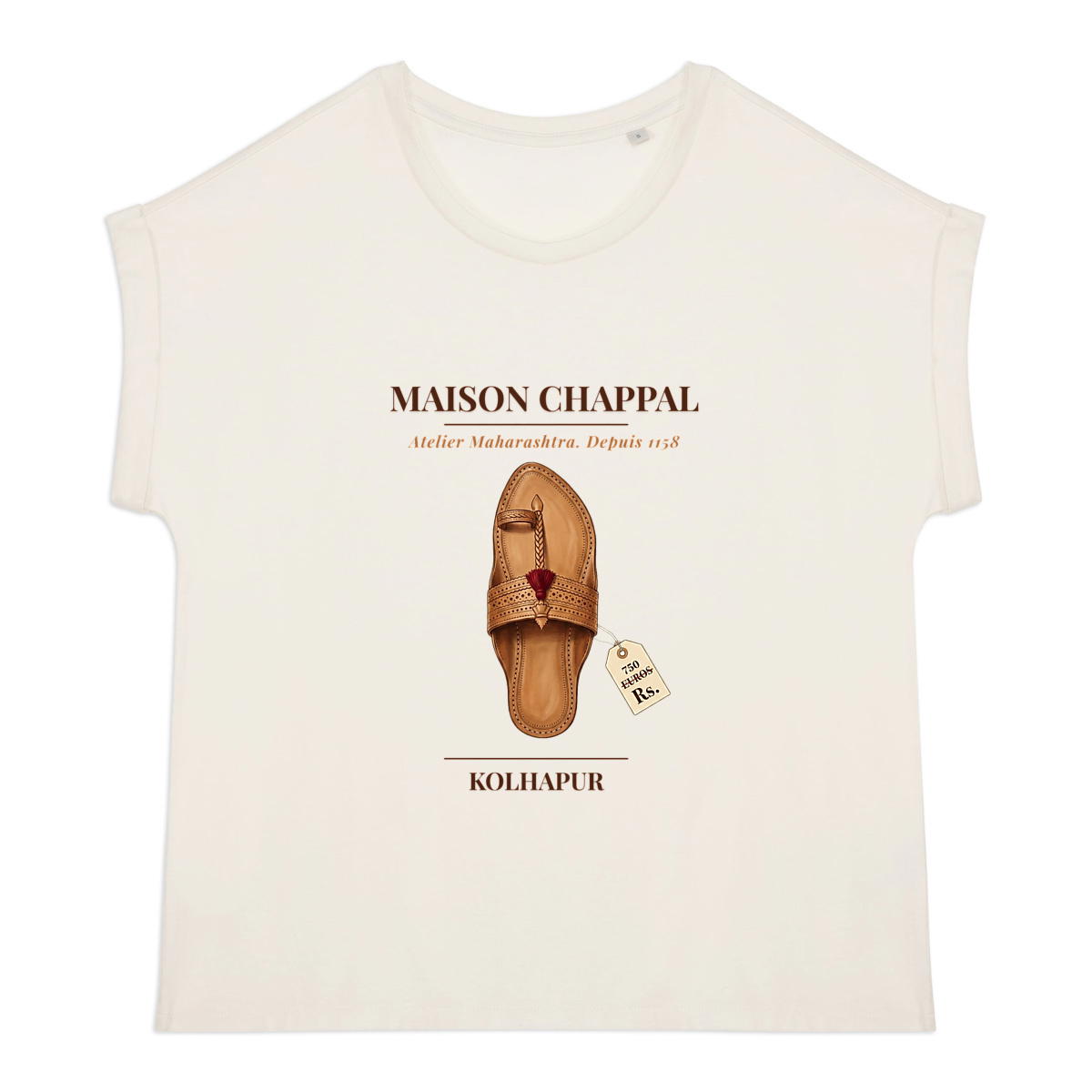 Women's organic t-shirt with cuffed sleeves - Maison Chappal Kolhapuri Style - Image