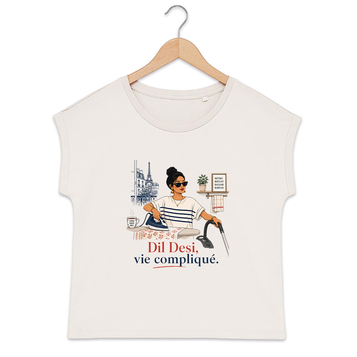 Women's organic t-shirt with cuffed sleeves - Dil Desi Vie Comlique - Image