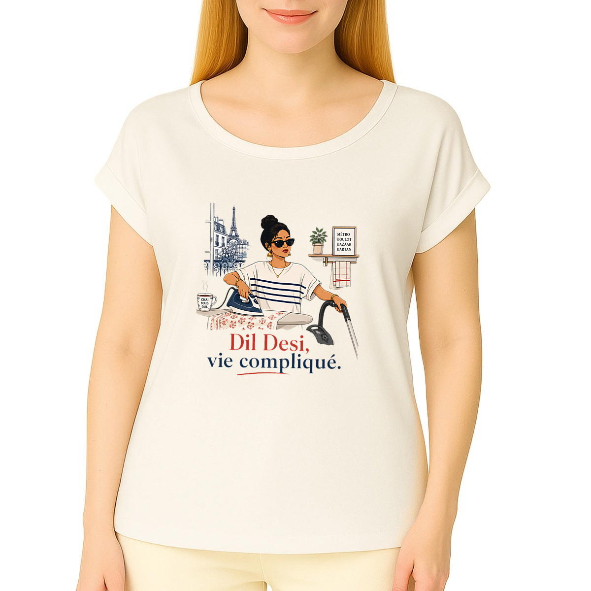 Women's organic t-shirt with cuffed sleeves - Dil Desi Vie Comlique