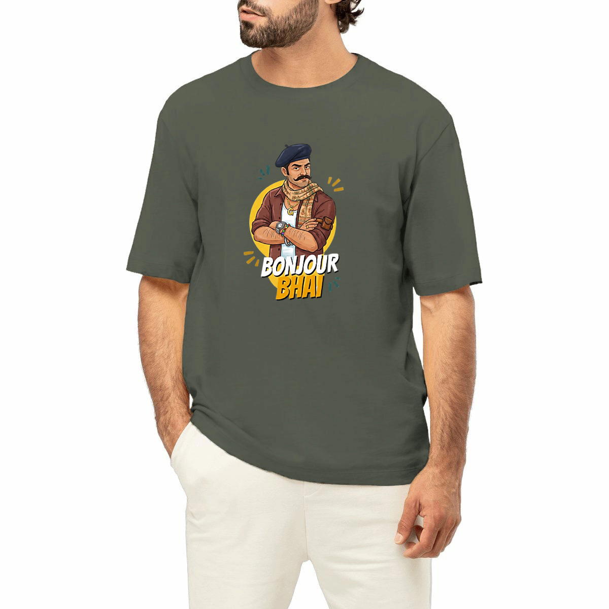 Unisex oversized t-shirt: Bonjour Bhai Vibe