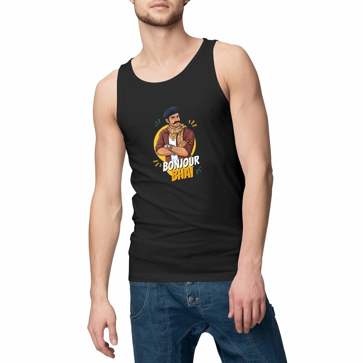 Men's tank top: Bonjour Bhai - Embrace the Vibe