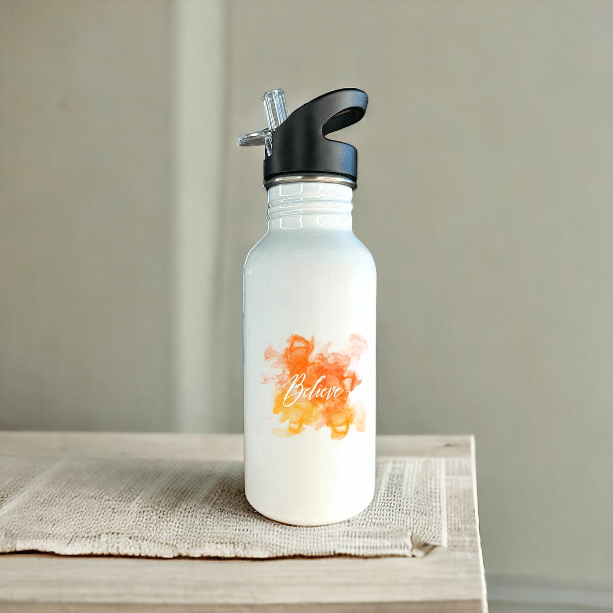 Image front Stainless steel water bottle with straw croce