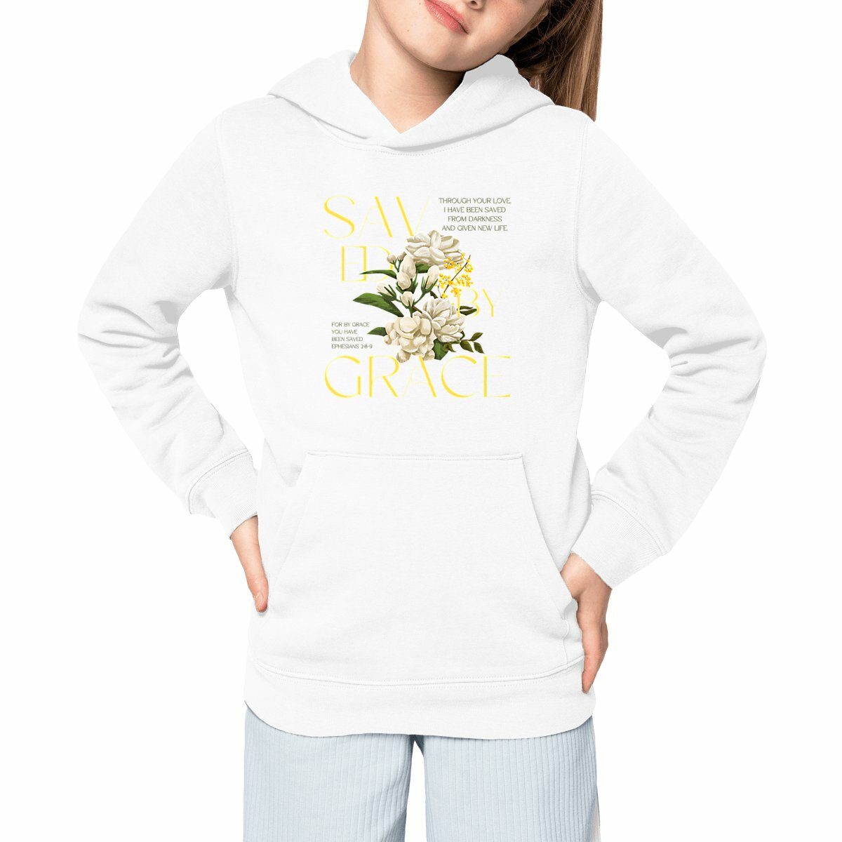 Image front Kids hoodie "Saved by Grace"