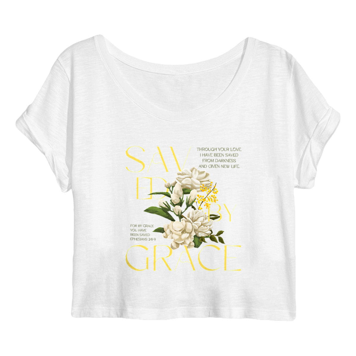 Image back crop top "Saved by Grace"
