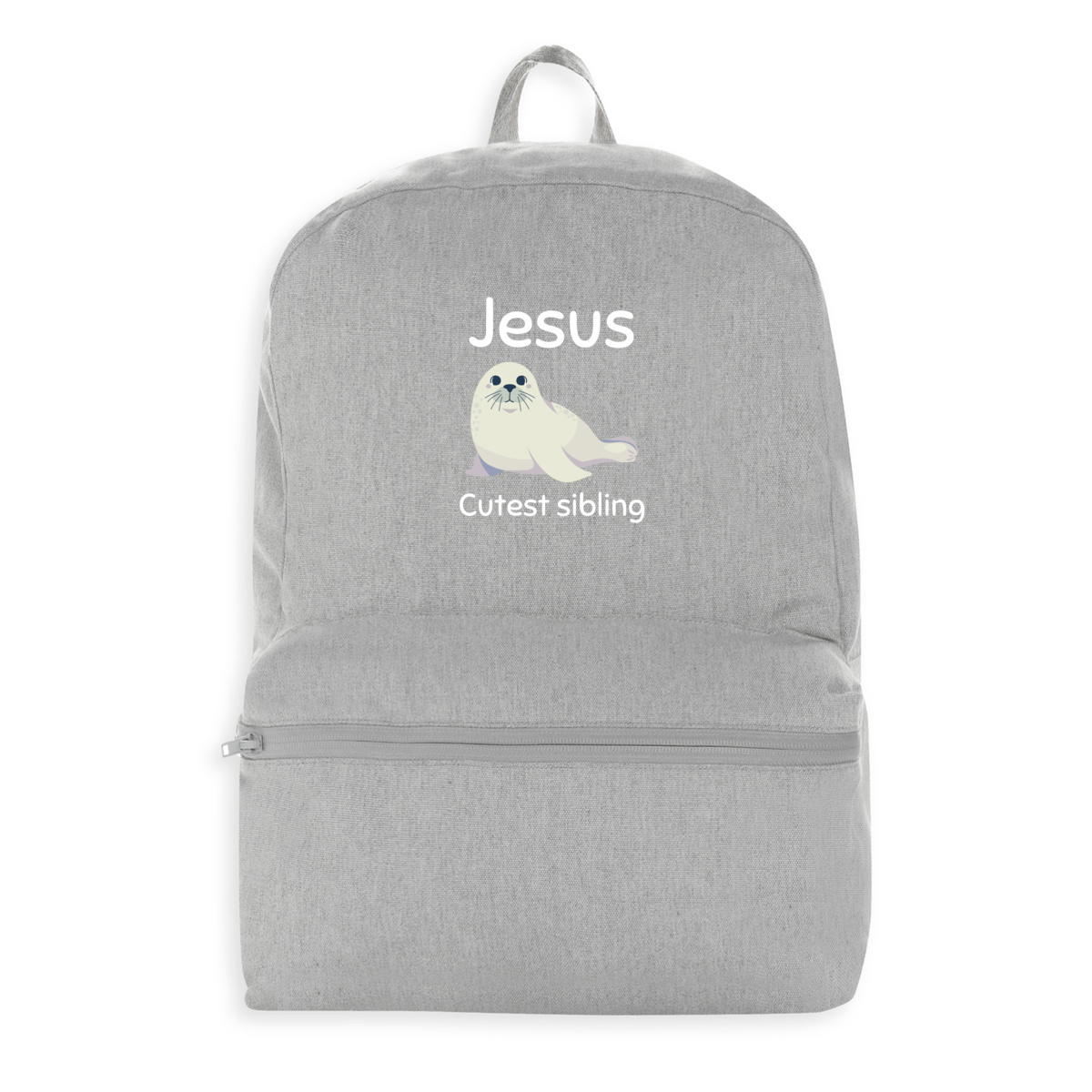 Image front 100% recycled backpack Premium+ Jesus's cutest Sibling 