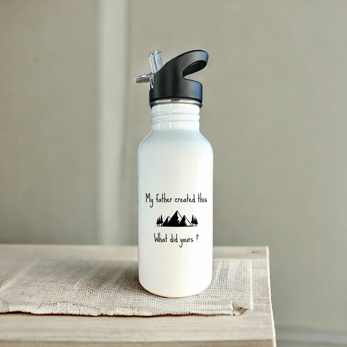 Image front Stainless steel water bottle with straw Premium+ My father created this