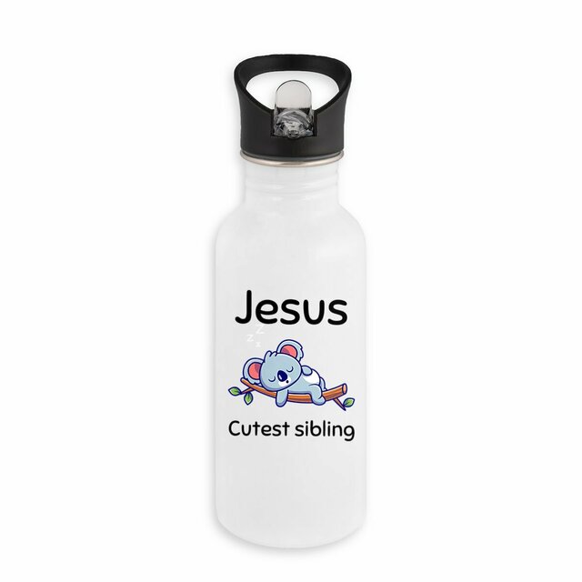 Image back Stainless steel water bottle with straw Premium+ Jesus's cutest Sibling 