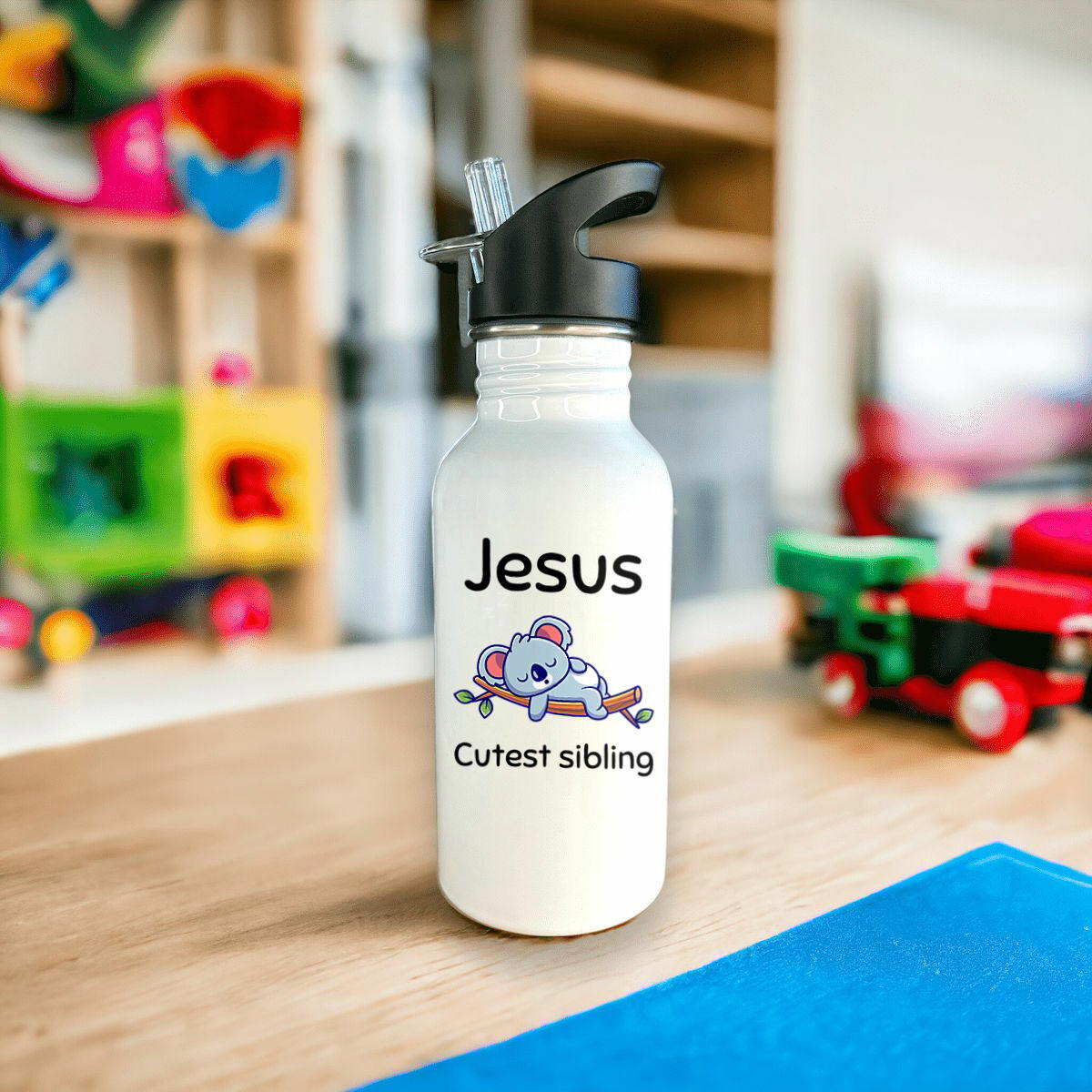 Image front Stainless steel water bottle with straw Premium+ Jesus's cutest Sibling 