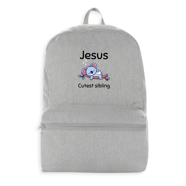 Image front 100% recycled backpack Premium+ Jesus's cutest Sibling 