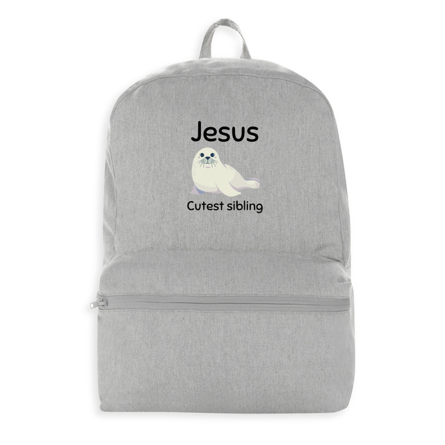 Image front 100% recycled backpack Premium+ Jesus's cutest Sibling 