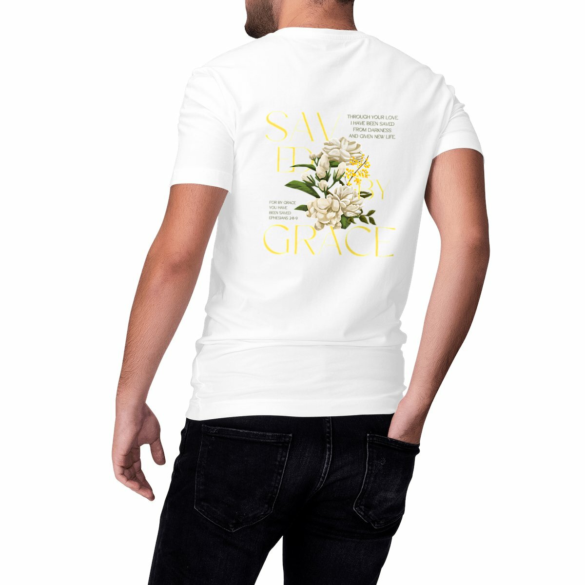 Image front Unisex t-shirt "Saved by grace"