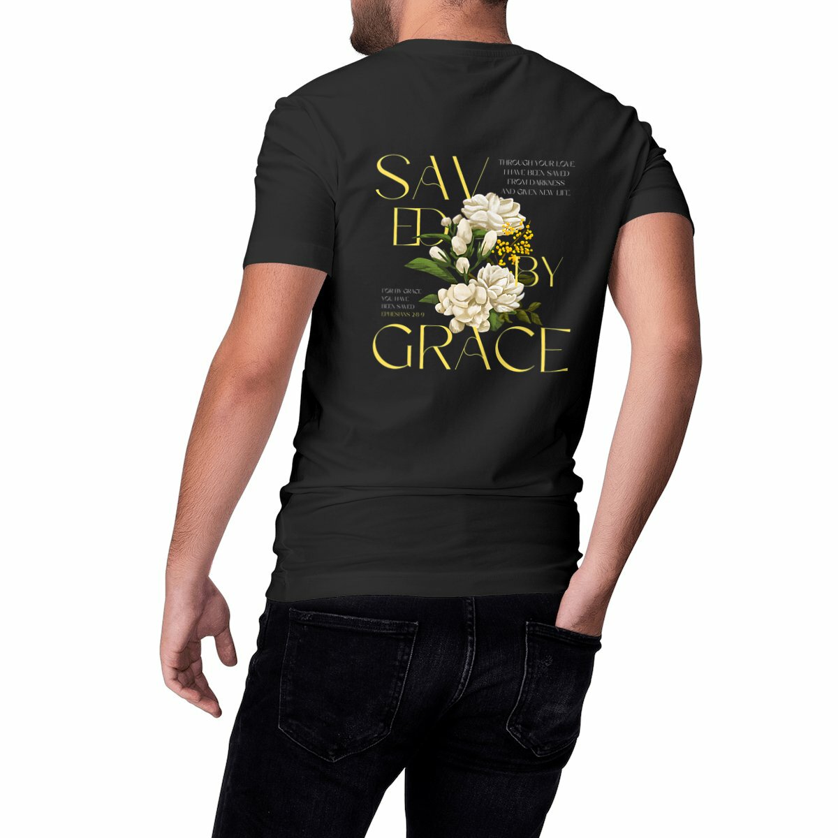 Image front Unisex t-shirt "Saved by grace"