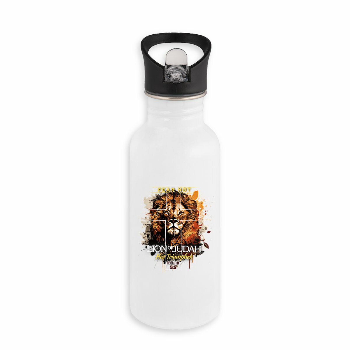 Image back Stainless steel water bottle with straw Premium+ fear not lion of Judas