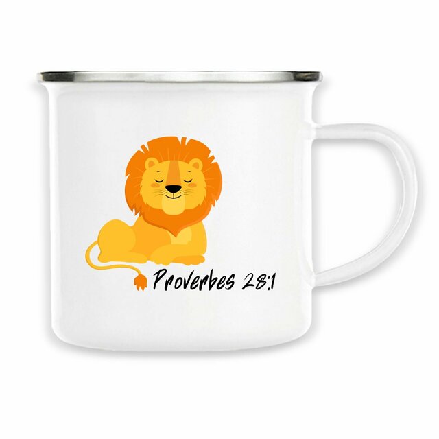 Image back Enamel Mug Proverbes 28:1
