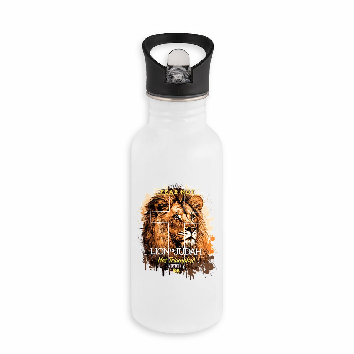Image back Stainless steel water bottle with straw Premium+ fear not lion of Judas