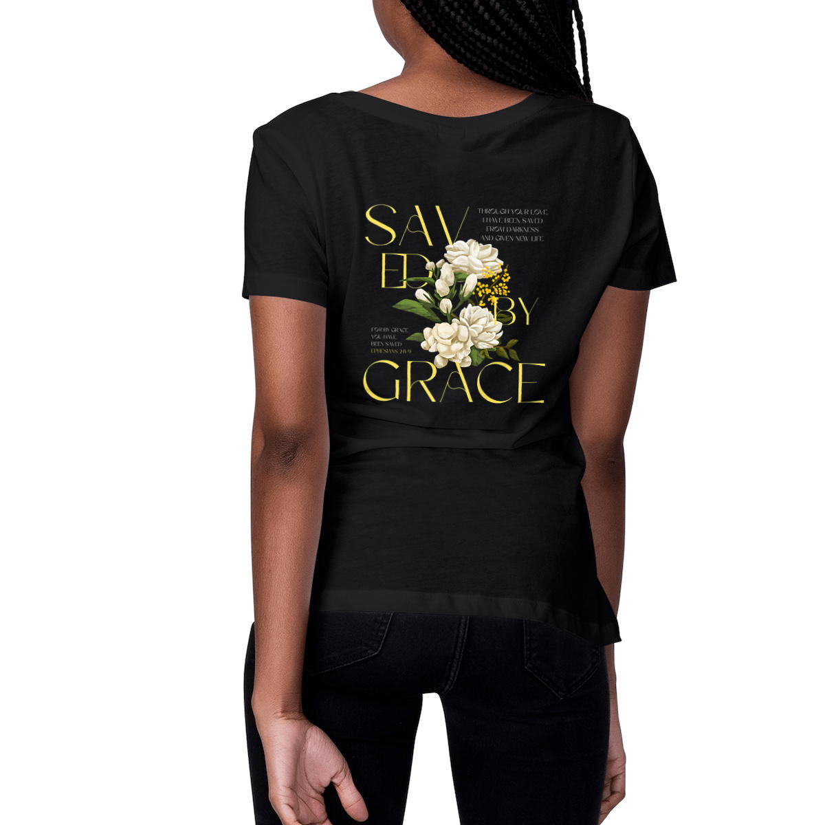 Image front Women's t-shirt "Saved by grace"
