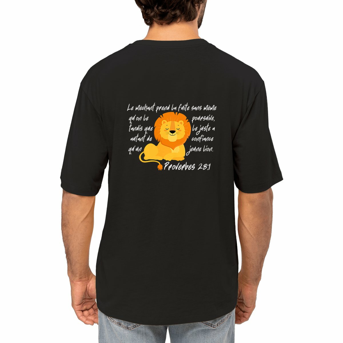 Image front Men's oversized t-shirt Premium+ Proverbes 28:1 Eternal Vibes