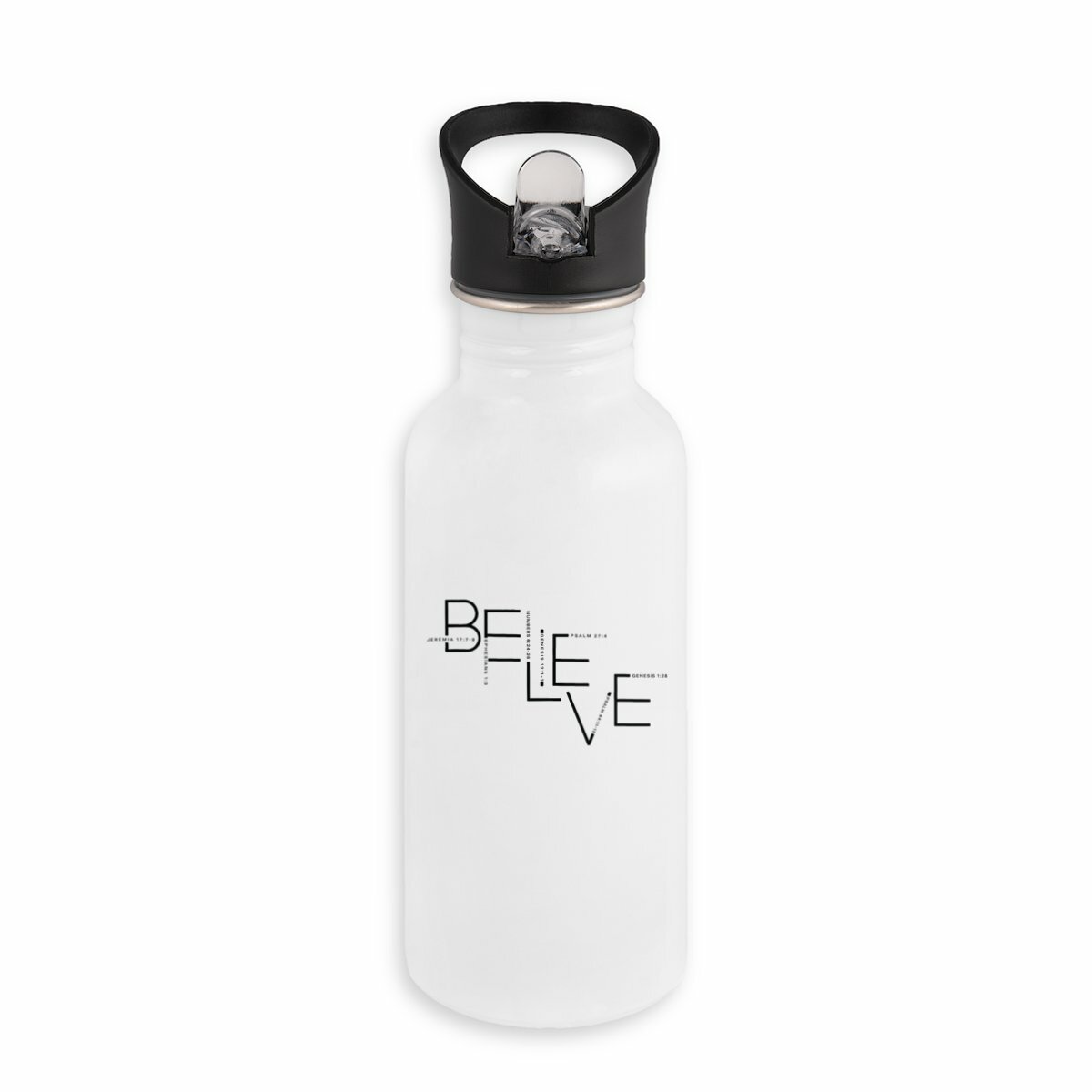 Image back Stainless steel water bottle with straw - Premium Plus BELIEVE