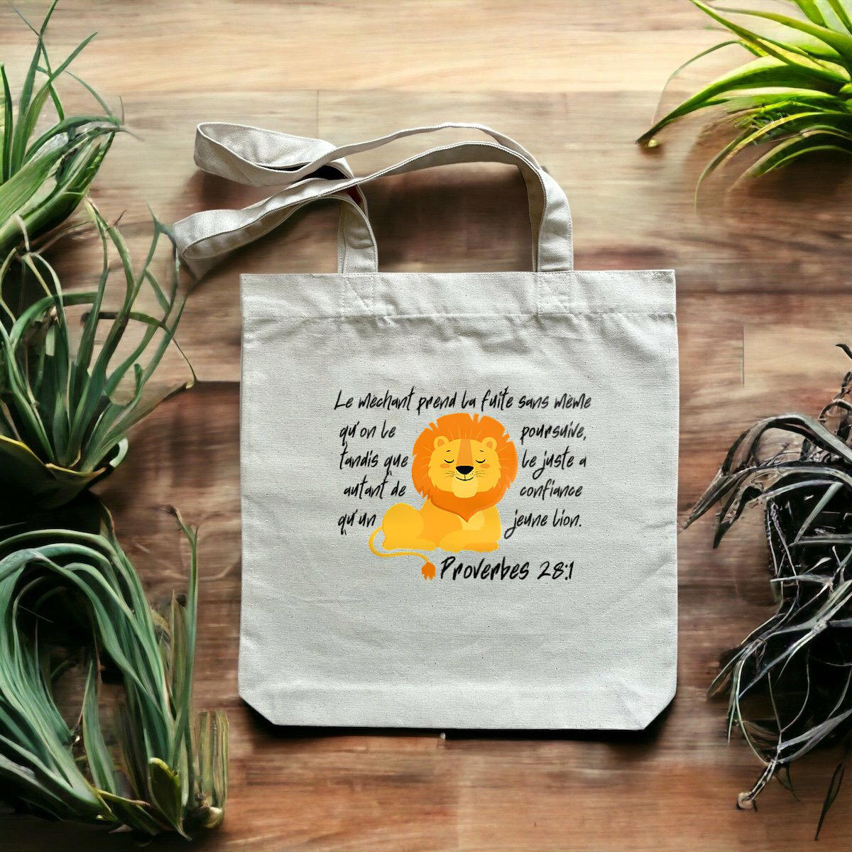 Image front Heavy totebag Premium Plus Proverbes 28:1 