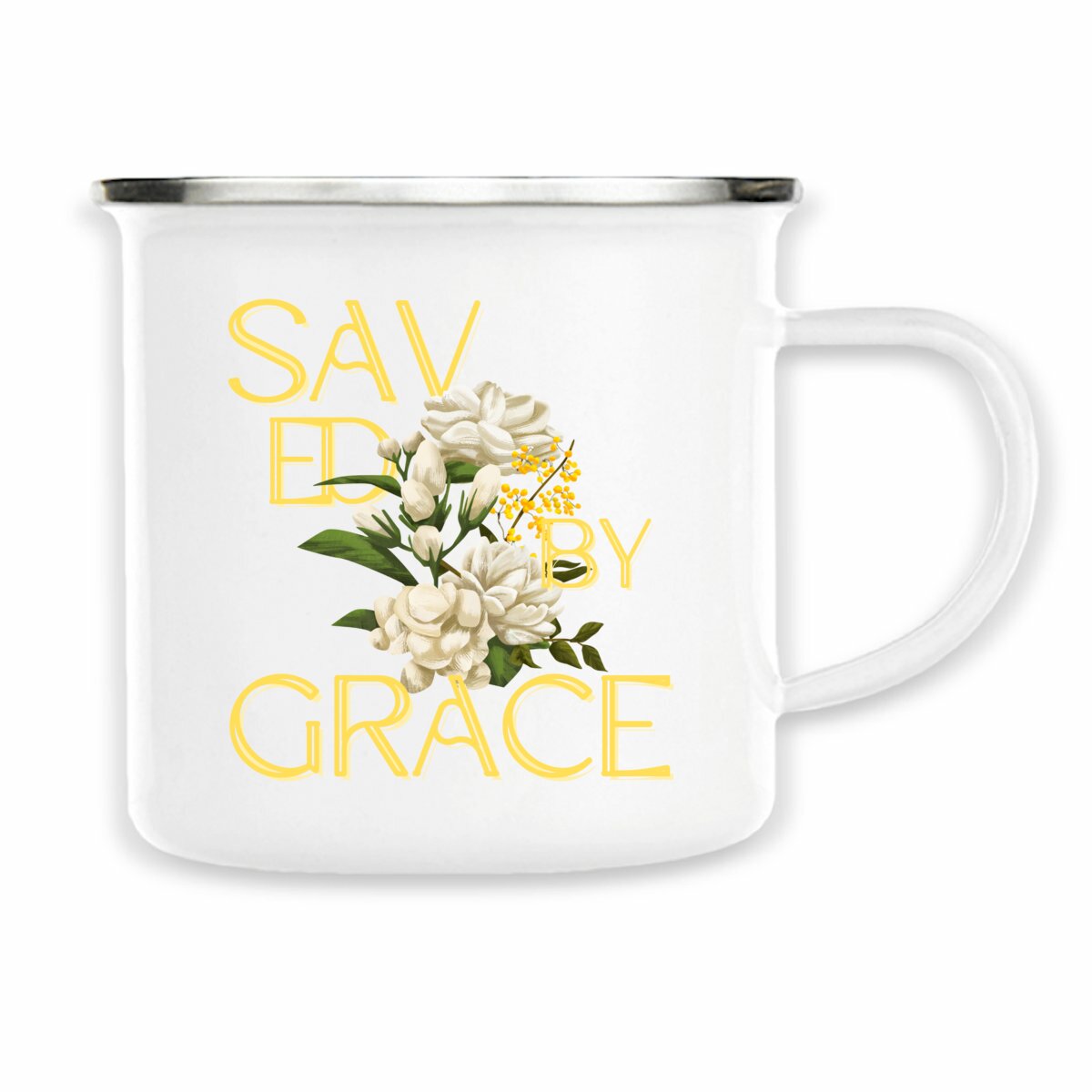 Image back Enamel mug "Saved by Grace"