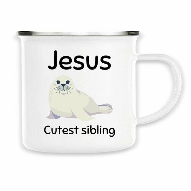Image back Enamel mug Premium Jesus's cutest Sibling 