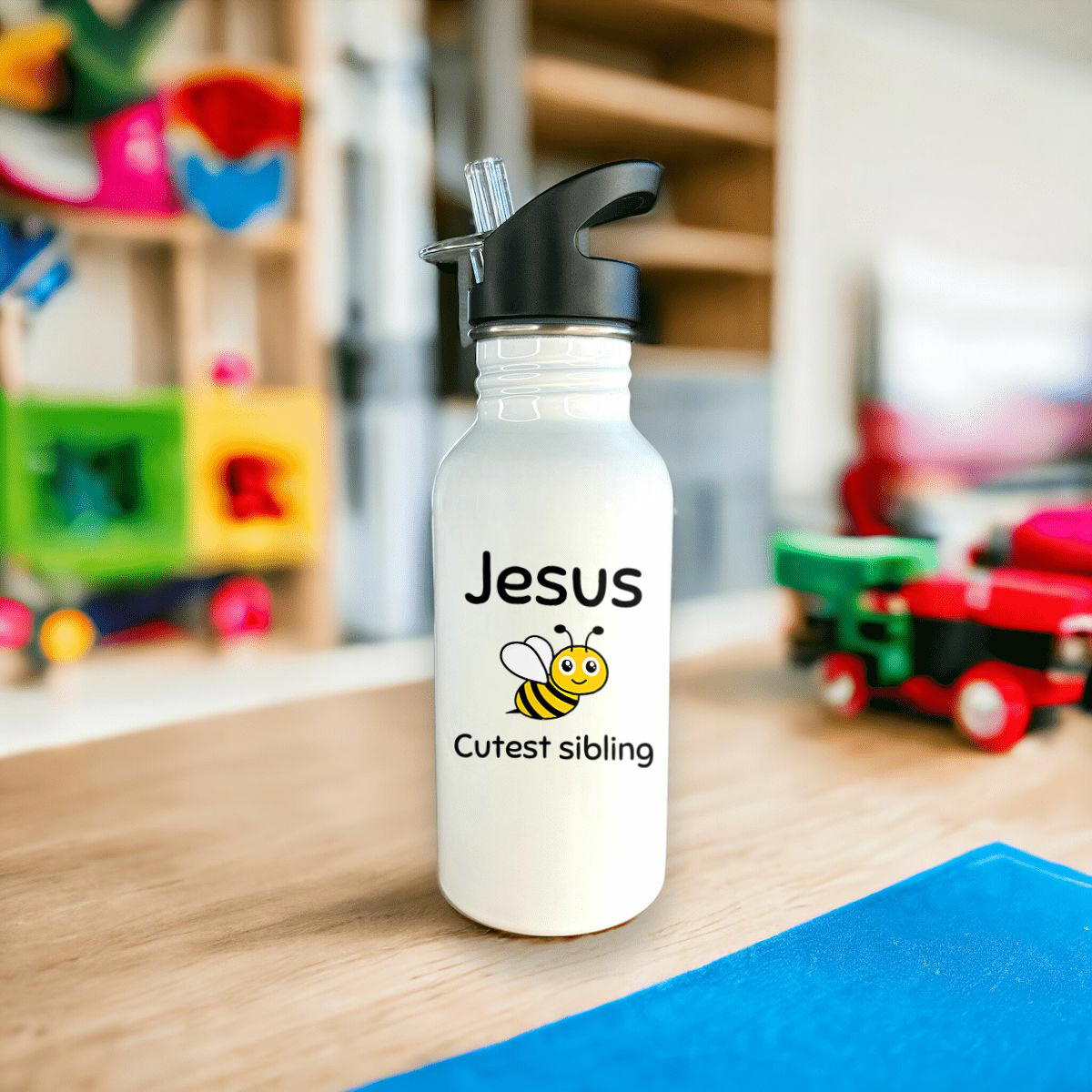 Image front Stainless steel water bottle with straw Premium+ Jesus's cutest Sibling 