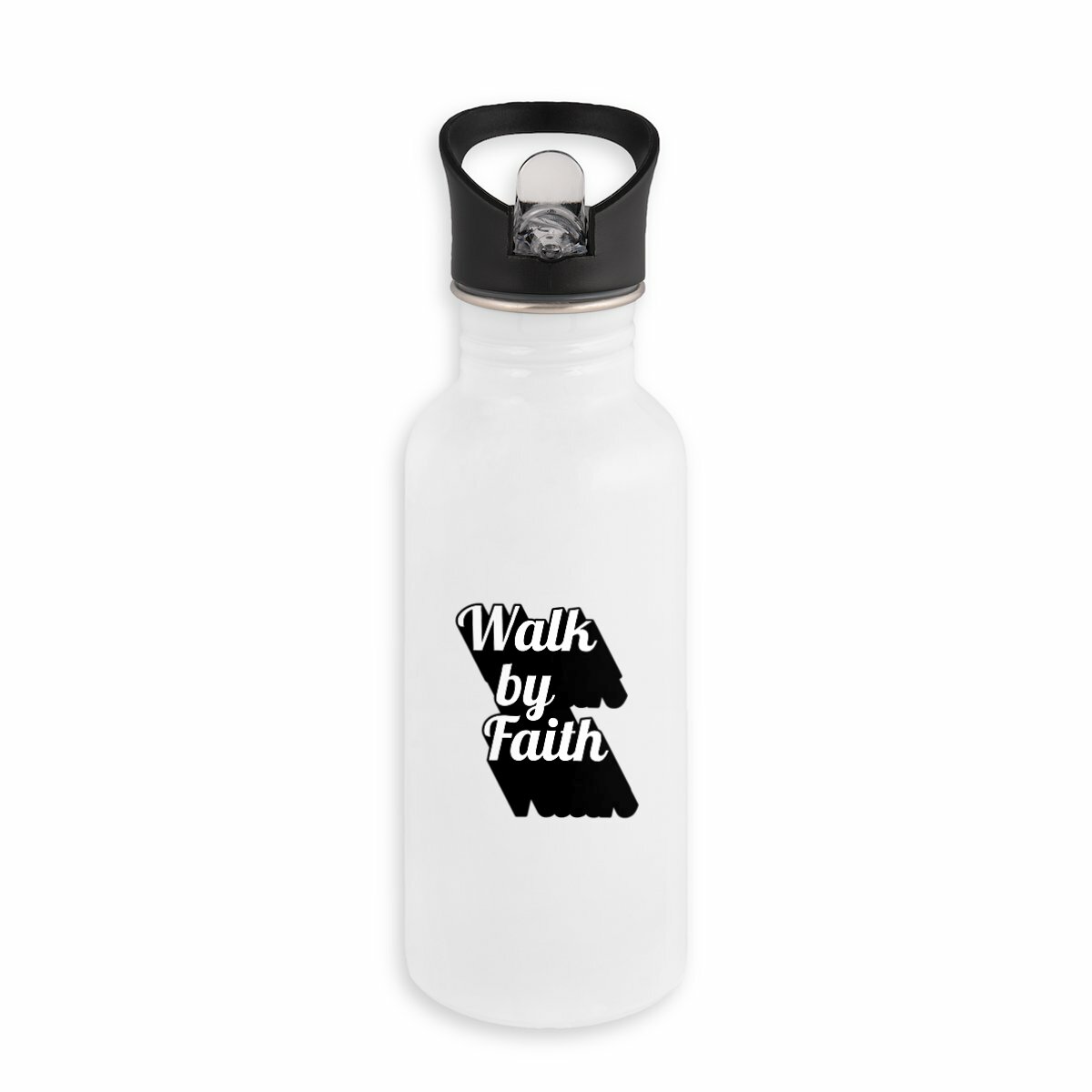 Image back Stainless steel water bottle with straw Premium+ Walk by Faith