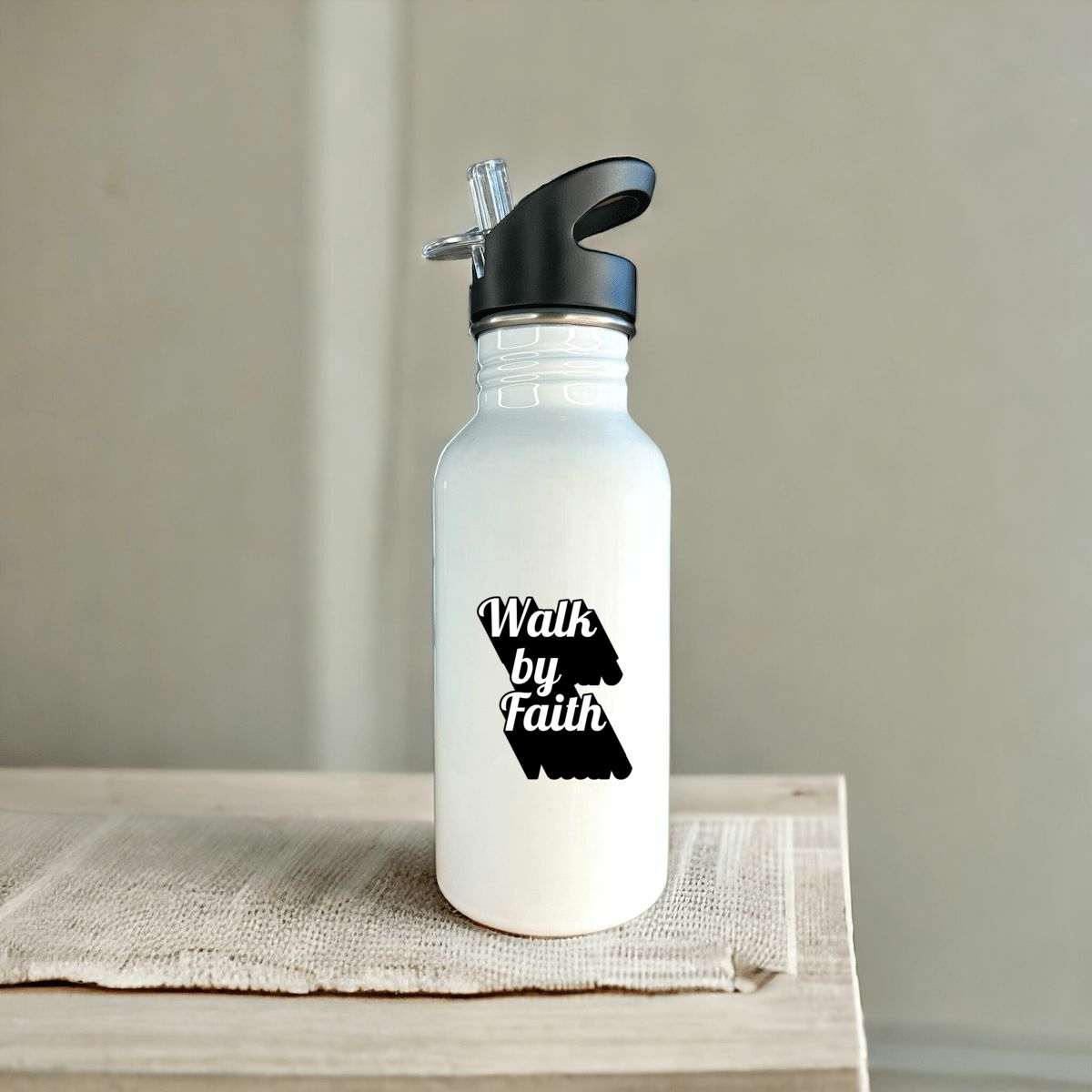 Image front Stainless steel water bottle with straw Premium+ Walk by Faith