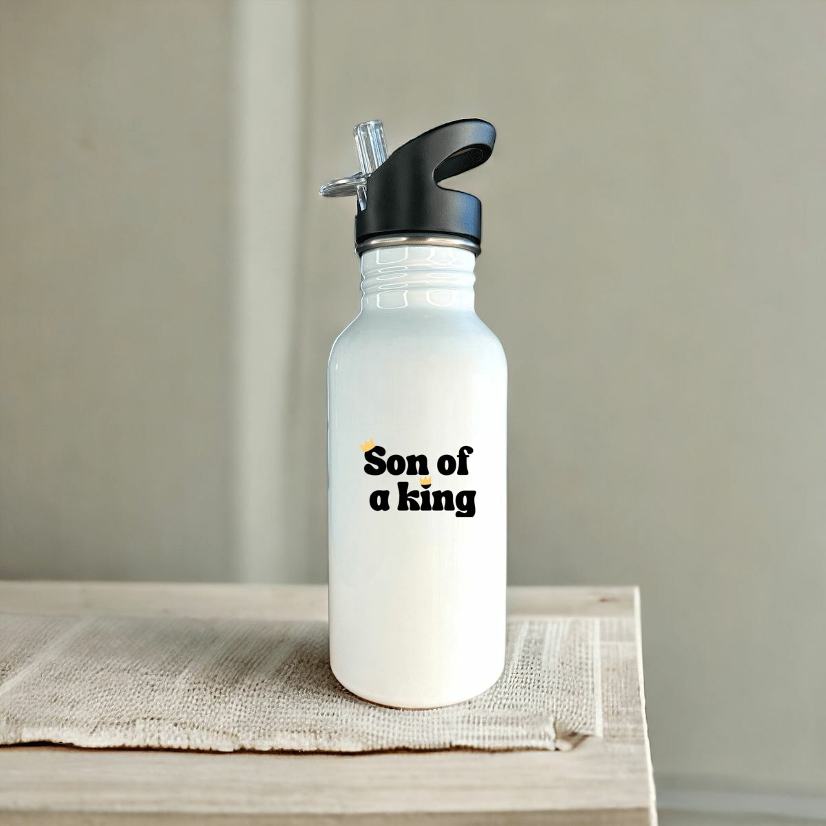 Image front Stainless steel water bottle with straw Premium+ Son of a King