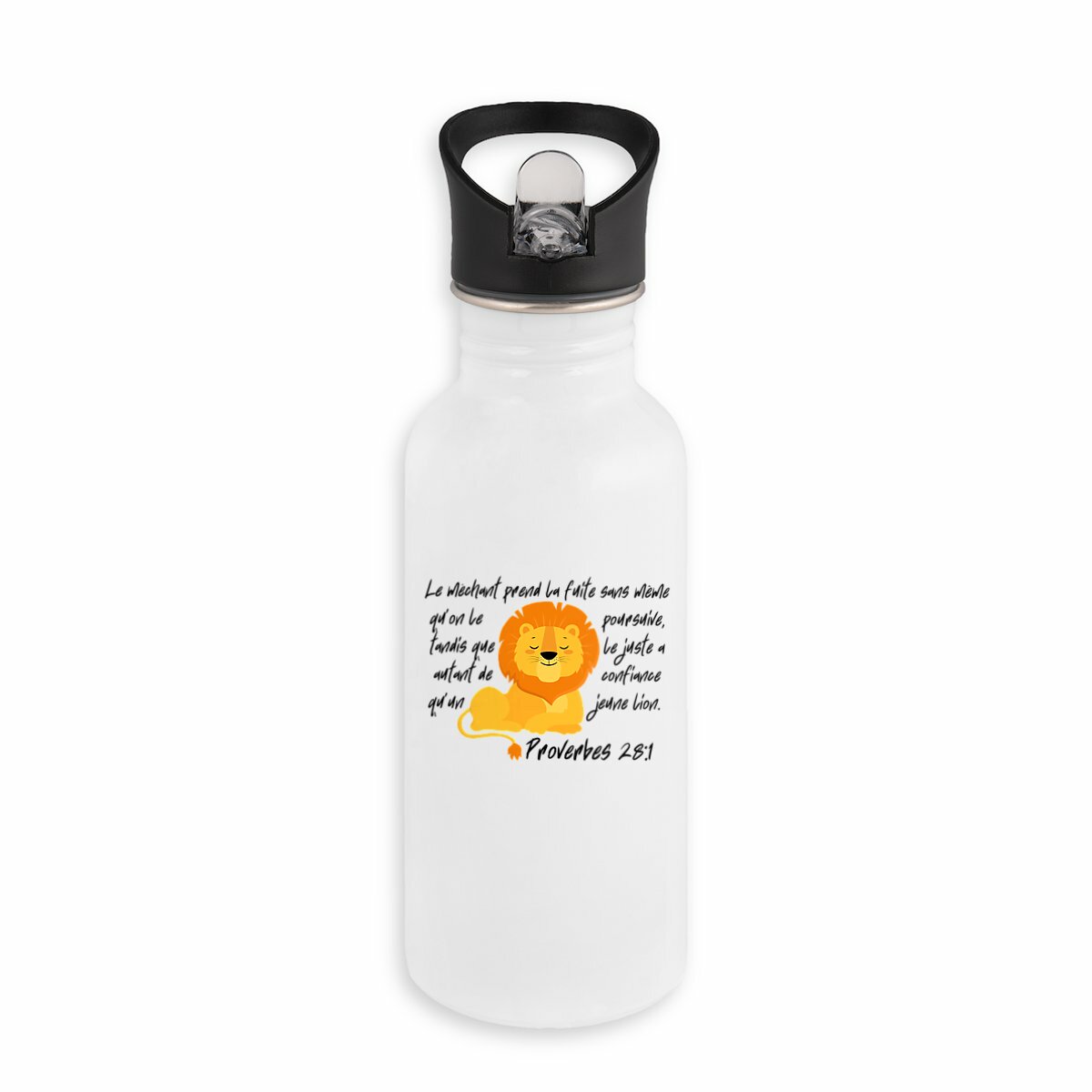 Image back Stainless steel water bottle with straw proverbes 28:1