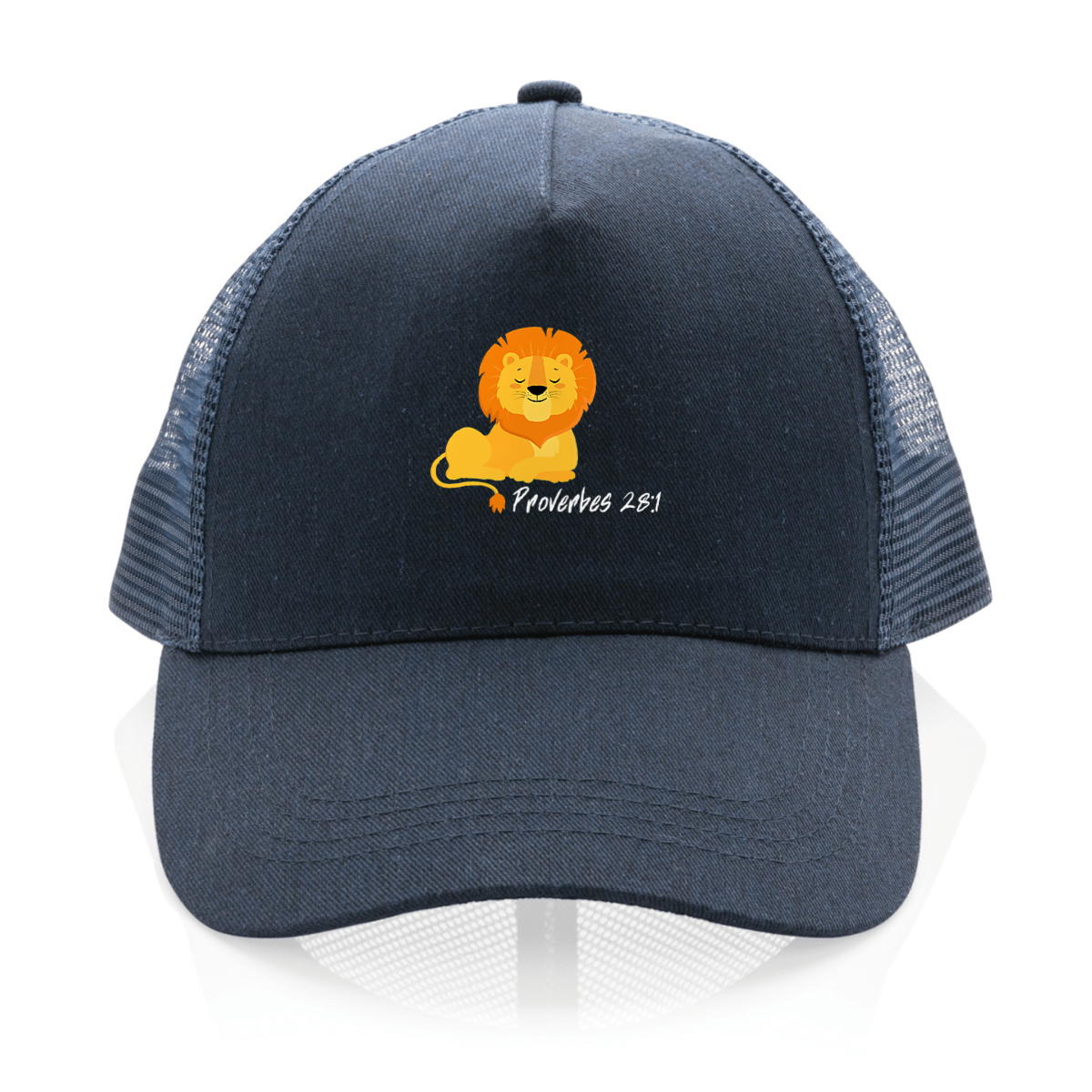 Image back 100% recycled Trucker cap Proverbes 28:1 