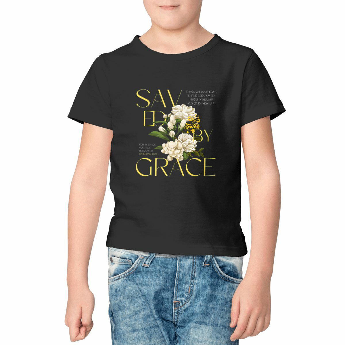 Image front kids T-shirt "Saved by grace"