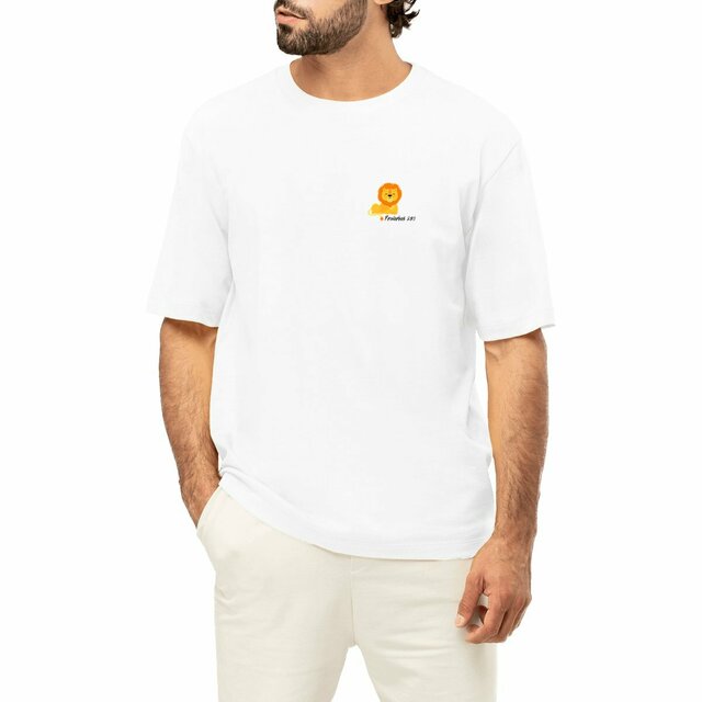 Image front Men's oversized t-shirt Premium+ Proverbes 28:1 both sides