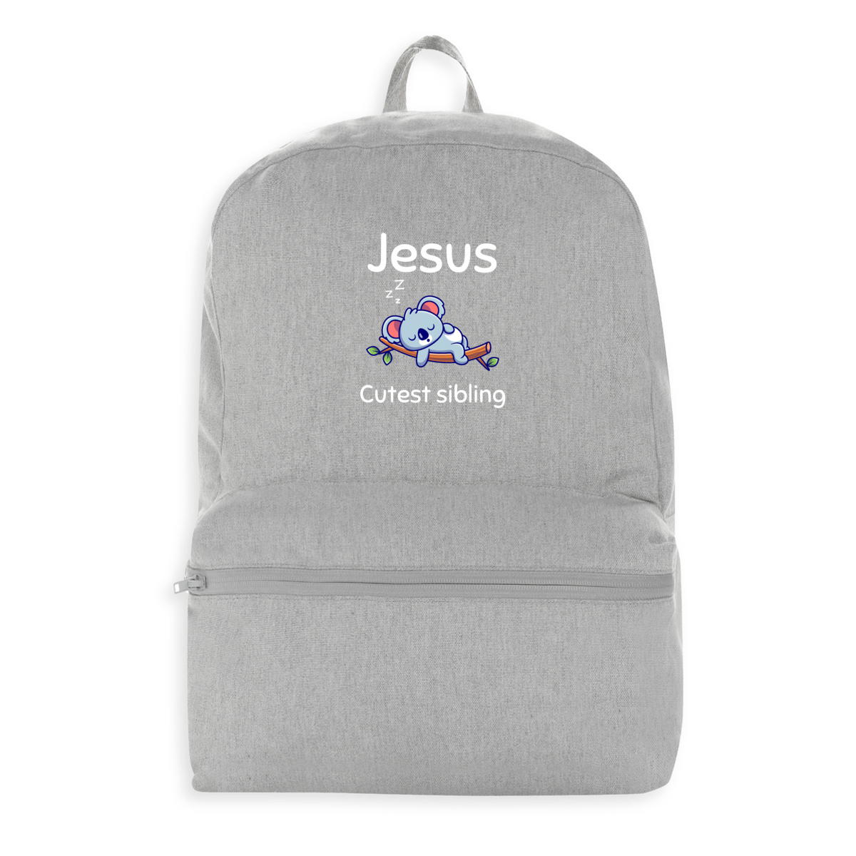 Image front 100% recycled backpack Premium+ Jesus's cutest Sibling 