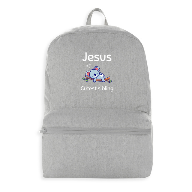 Image front 100% recycled backpack Premium+ Jesus's cutest Sibling 