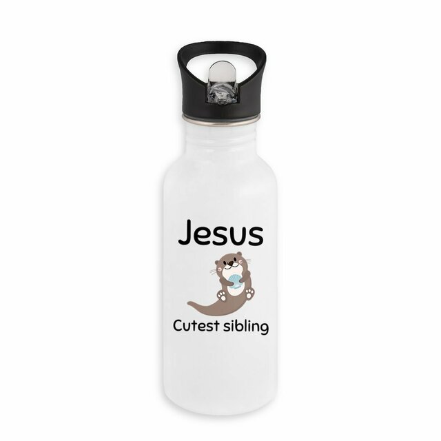 Image back Stainless steel water bottle with straw Premium+ Jesus's cutest Sibling 