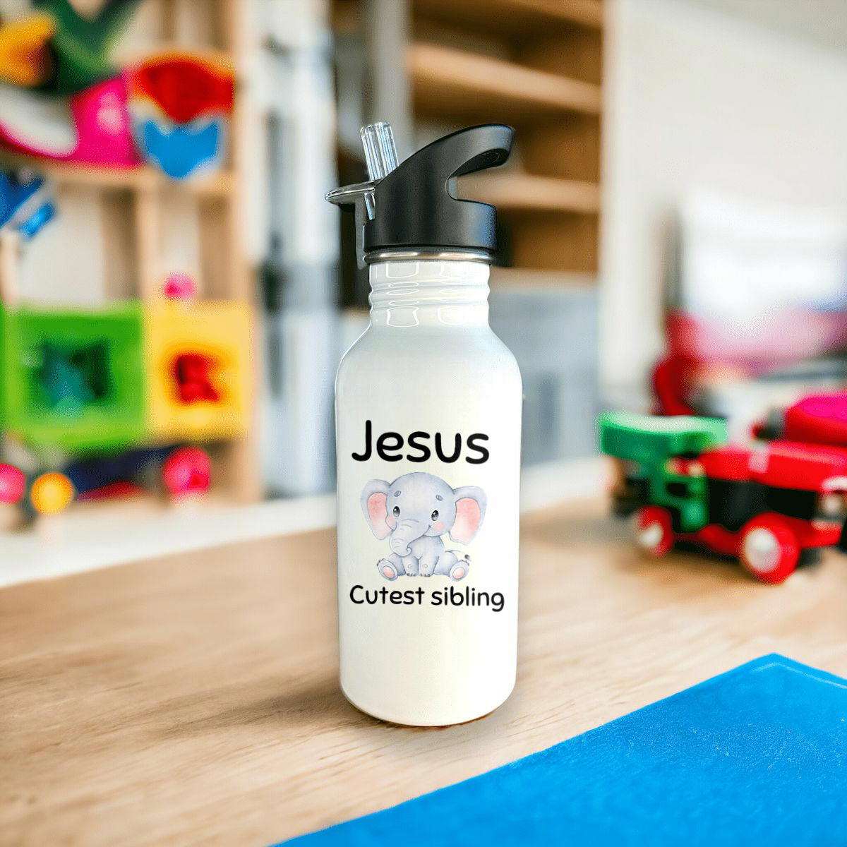 Image front Stainless steel water bottle with straw Premium+ Jesus's cutest Sibling 